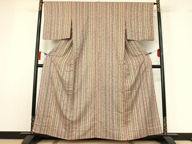 平和屋着物▽上質な小紋　単衣　縞　正絹　逸品　AABH5620jh