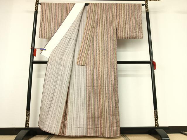 平和屋着物▽上質な小紋　単衣　縞　正絹　逸品　AABH5620jh