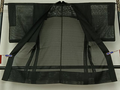 平和屋着物▽長羽織　スリーシーズン　春夏秋　塵除け　暗黒色　正絹　逸品　AABH5625jh