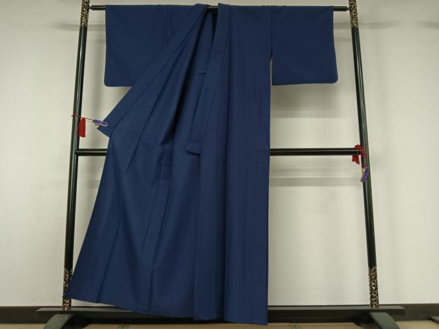 平和屋着物▽上質な色無地　単衣　留紺色　正絹　逸品　AABH5627jh