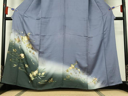 平和屋着物▽訪問着　単衣　螺鈿　流水枝花文　暈し染め　金彩　正絹　逸品　AABH5629jh
