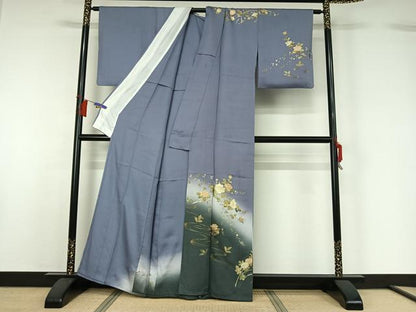 平和屋着物▽訪問着　単衣　螺鈿　流水枝花文　暈し染め　金彩　正絹　逸品　AABH5629jh
