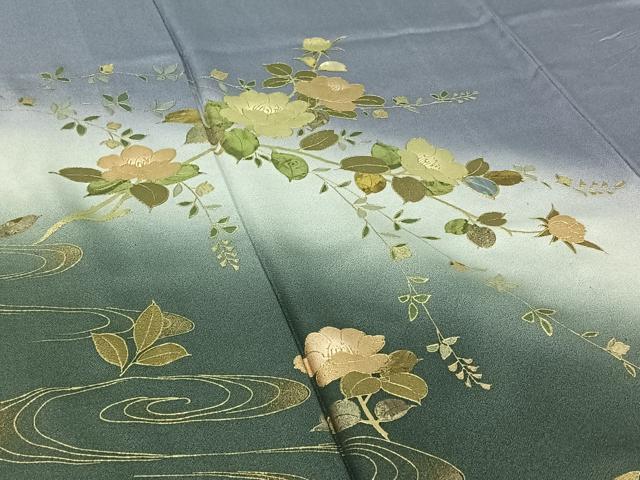 平和屋着物▽訪問着　単衣　螺鈿　流水枝花文　暈し染め　金彩　正絹　逸品　AABH5629jh 平和屋着物▽訪問着 単衣 螺鈿 流水枝花文 暈し染め
