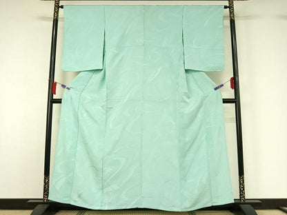 平和屋着物▽上質な色無地　単衣　束ね熨斗花地紋　錆青磁色　正絹　逸品　AABH5630jh