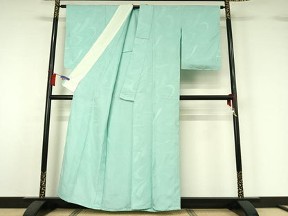平和屋着物▽上質な色無地　単衣　束ね熨斗花地紋　錆青磁色　正絹　逸品　AABH5630jh
