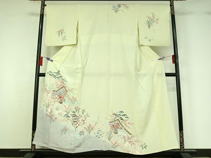 平和屋着物▽訪問着　単衣　流水飾花文　暈し染め　金彩　正絹　逸品　AABH5631jh