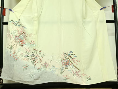 平和屋着物▽訪問着　単衣　流水飾花文　暈し染め　金彩　正絹　逸品　AABH5631jh