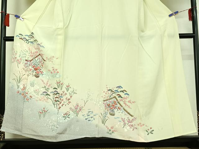平和屋着物▽訪問着　単衣　流水飾花文　暈し染め　金彩　正絹　逸品　AABH5631jh