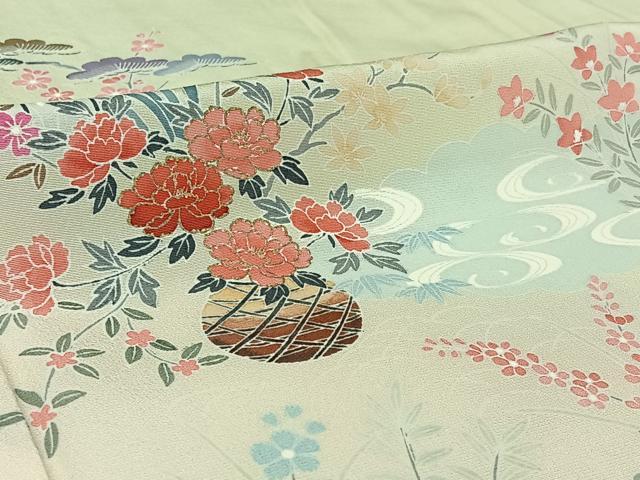 平和屋着物▽訪問着　単衣　流水飾花文　暈し染め　金彩　正絹　逸品　AABH5631jh