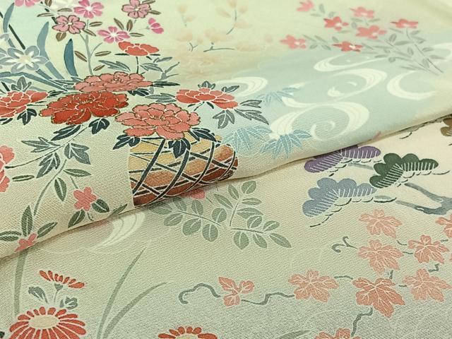 平和屋着物▽訪問着　単衣　流水飾花文　暈し染め　金彩　正絹　逸品　AABH5631jh
