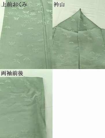 平和屋着物▽上質な色無地　単衣　草花地紋　青磁鼠色　正絹　逸品　AABH5632jh