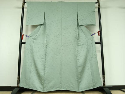 平和屋着物▽上質な色無地　単衣　草花地紋　青磁鼠色　正絹　逸品　AABH5632jh