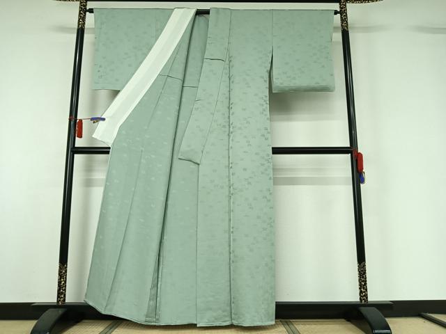 平和屋着物▽上質な色無地　単衣　草花地紋　青磁鼠色　正絹　逸品　AABH5632jh