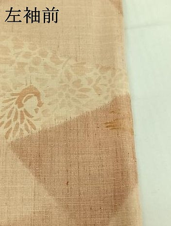 平和屋着物▽上質な紬　単衣　切嵌花鳥文　正絹　逸品　AABH5634jh