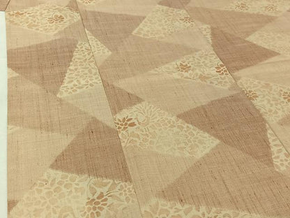 平和屋着物▽上質な紬　単衣　切嵌花鳥文　正絹　逸品　AABH5634jh