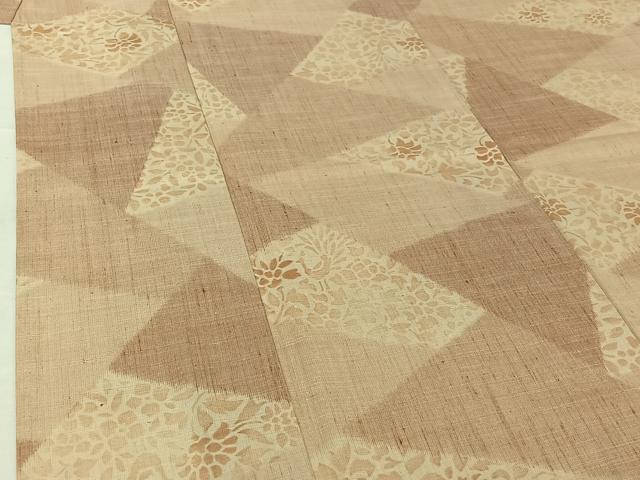 平和屋着物▽上質な紬　単衣　切嵌花鳥文　正絹　逸品　AABH5634jh