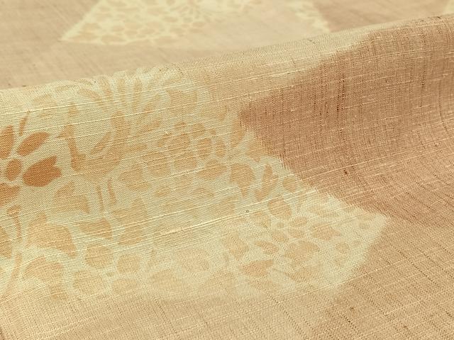 平和屋着物▽上質な紬　単衣　切嵌花鳥文　正絹　逸品　AABH5634jh