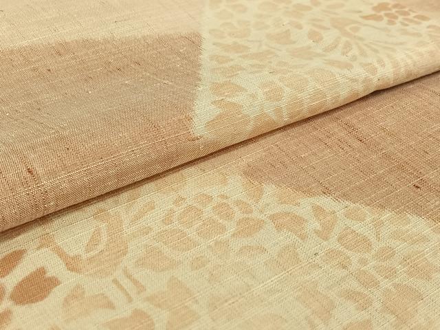 平和屋着物▽上質な紬　単衣　切嵌花鳥文　正絹　逸品　AABH5634jh