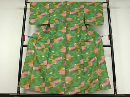 平和屋着物▽上質な紬　単衣　霞文　正絹　逸品　AABH5638jh