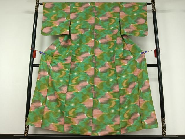 平和屋着物▽上質な紬　単衣　霞文　正絹　逸品　AABH5638jh