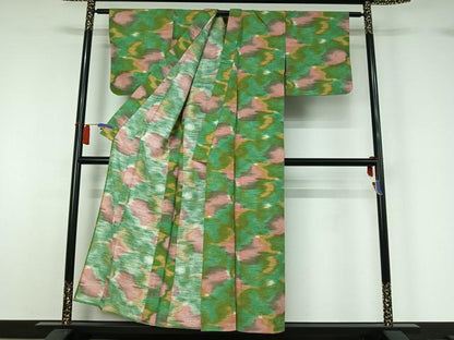平和屋着物▽上質な紬　単衣　霞文　正絹　逸品　AABH5638jh