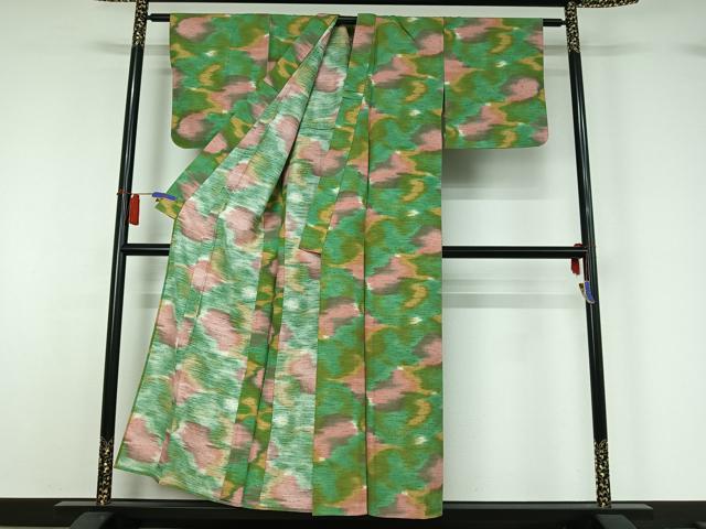 平和屋着物▽上質な紬　単衣　霞文　正絹　逸品　AABH5638jh