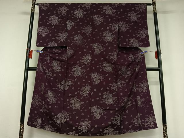 平和屋着物▽上質な小紋　単衣　草花文　正絹　逸品　AABH5639jh 平和屋着物▽上質な小紋 単衣 更紗花鳥文 暈し染め 金彩 正絹 逸品