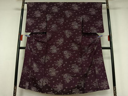 平和屋着物▽上質な小紋　単衣　草花文　正絹　逸品　AABH5639jh
