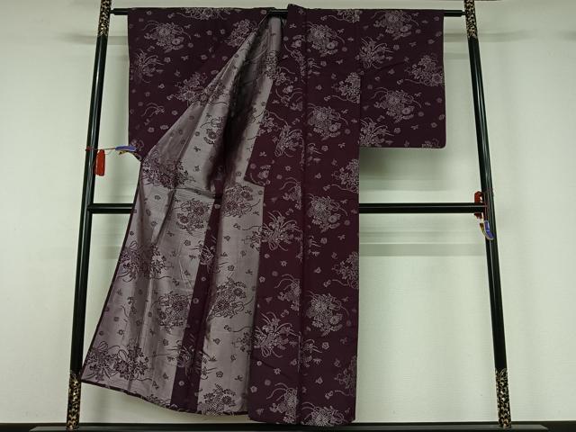 平和屋着物▽上質な小紋　単衣　草花文　正絹　逸品　AABH5639jh 平和屋着物▽上質な小紋 単衣 草花文 正絹 逸品 AABH5639jh