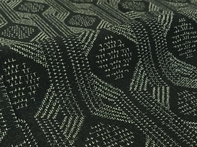 平和屋着物▽本塩沢　単衣　幾何学文様　正絹　逸品　AABH5641jh
