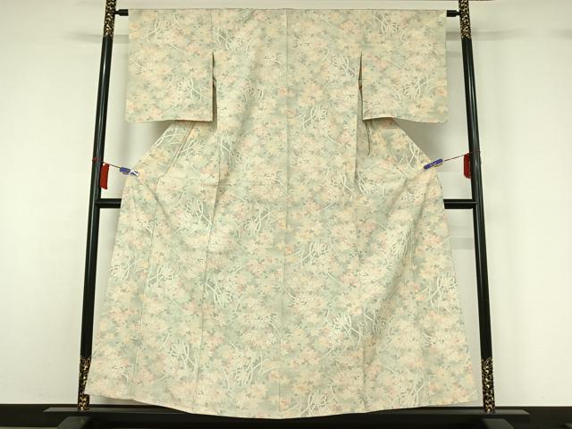 平和屋着物▽本塩沢　単衣　草花文　正絹　逸品　AABE0681jh 平和屋着物▽本塩沢 単衣 更紗花文 正絹 逸品 DABE4400azの通販 by