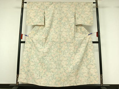 平和屋着物▽本塩沢　単衣　草花文　松坂屋扱い　正絹　逸品　AABH5642jh