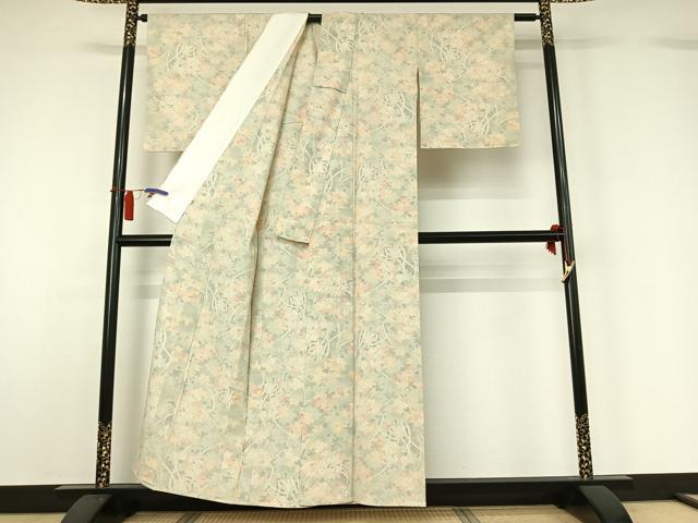 平和屋着物▽本塩沢 単衣 草花文 松坂屋扱い 正絹 逸品 AABH5642jh