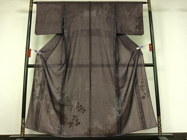 平和屋着物▽訪問着　無双　紗袷　紗×絽　枝花文　銀彩　正絹　逸品　AABH5643jh
