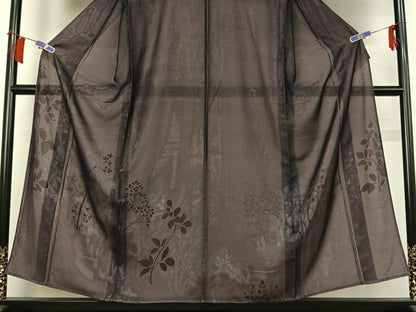 平和屋着物▽訪問着　無双　紗袷　紗×絽　枝花文　銀彩　正絹　逸品　AABH5643jh