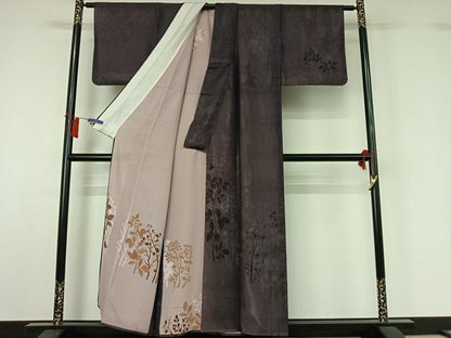 平和屋着物▽訪問着　無双　紗袷　紗×絽　枝花文　銀彩　正絹　逸品　AABH5643jh