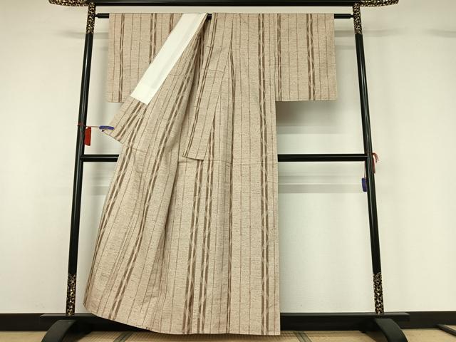 平和屋着物▽ぜんまい紬　単衣　縞　正絹　逸品　AABH5644jh 平和屋着物▽ぜんまい紬 単衣 縞 正絹 逸品 AABH5644jh