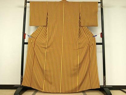 平和屋着物▽上質な小紋　単衣　縞　正絹　逸品　AABH5645jh
