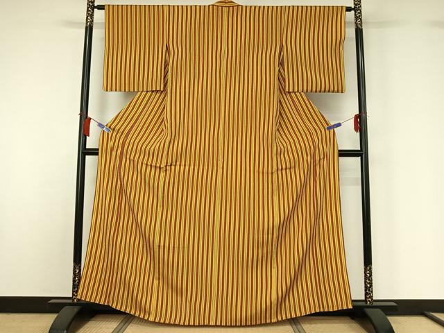 平和屋着物▽上質な小紋　単衣　縞　正絹　逸品　AABH5645jh