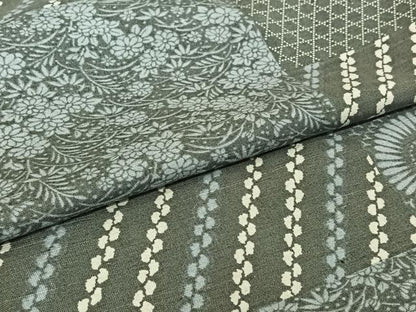 平和屋着物▽上質な小紋　単衣　紬地　草花文　正絹　逸品　AABH5652jh