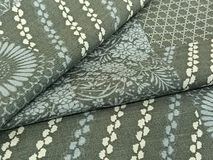 平和屋着物▽上質な小紋　単衣　紬地　草花文　正絹　逸品　AABH5652jh