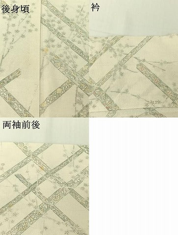 平和屋着物▽上質な小紋　単衣　紬地　枝花文　正絹　逸品　AABH5654jh