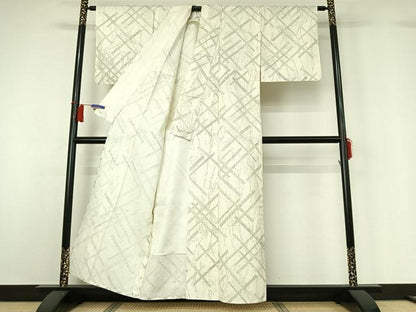 平和屋着物▽上質な小紋　単衣　紬地　枝花文　正絹　逸品　AABH5654jh