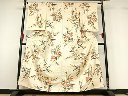 平和屋着物▽上質な小紋　単衣　草花文　正絹　逸品　AABH5655jh