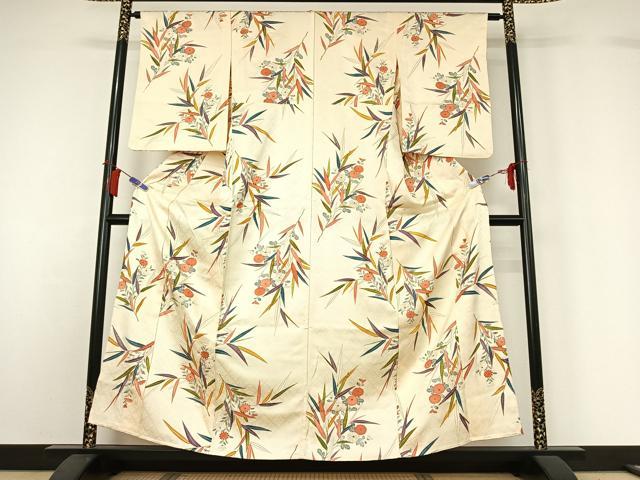 平和屋着物▽上質な小紋　単衣　草花文　正絹　逸品　AABH5655jh