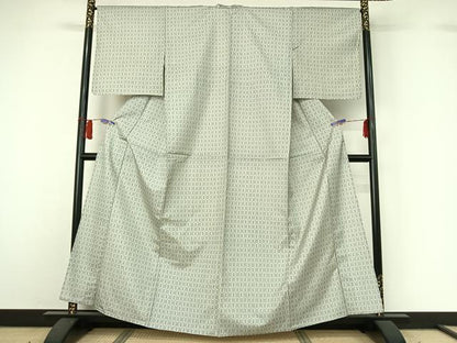 平和屋着物▽本場染大島紬　単衣　幾何学文様　正絹　逸品　AABH5658jh