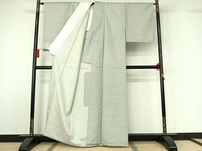 平和屋着物▽本場染大島紬　単衣　幾何学文様　正絹　逸品　AABH5658jh