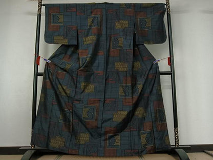 平和屋着物▽本場大島紬　単衣　吉祥花文　正絹　逸品　AABH5659jh