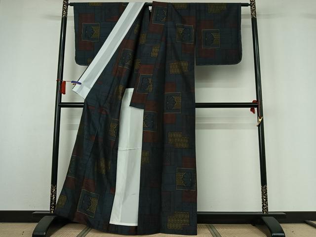 平和屋着物▽本場大島紬　単衣　吉祥花文　正絹　逸品　AABH5659jh 平和屋着物▽本場大島紬 単衣 吉祥花文 正絹 逸品 AABH5659jh