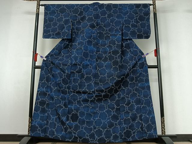 平和屋着物▽上質な紬　単衣　雪輪文　正絹　逸品　AABH5660jh